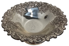 VTG Holiday Imports Silver Plated Floral Design Candy Dish Etched Ornate Footed picture