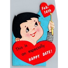 Vintage Made in USA Valentine's Day Greeting Card Feb 14th Heart Happy Date Boy picture