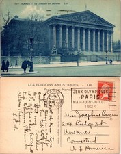 Paris La Chambre des Deputes Vintage Postcard 1924 Jeux Olympiques Postmark picture