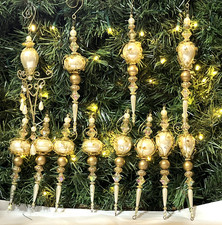 12 Handcrafted Beaded Ornament Gold Pearl Crystal Wire Wrapped Filigree Drop Set picture