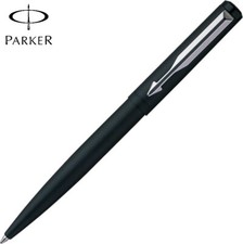 Parker Vector Matte Black CT Ball Point Pen Chrome Trim Blue Ink 0.8mm Fine Nib picture