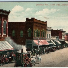 c1910s Shenandoah IA Sheridan Ave Parade Postcard Steam Carriage Horse Buggy picture
