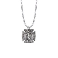 Pewter Saint Florian Shield Medal Patron Saint of Firefighters Pendant Necklace picture