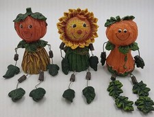 Vintage  ANTHROPOMORPHIC JOINTED FACE SHELF SITTERS PUMPKIN & Sunflower  picture