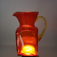 Vintage Hand Blown Square 6 Inch Tall Amberina Glass Pitcher picture
