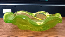 URANIUM VASELINE GLASS ASHTRAY - 1.1 Lbs - MOLD MARKS - 5.5” - Ripple Shape picture