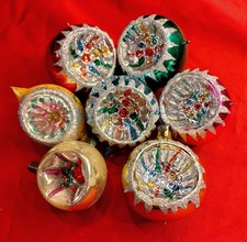 Lot of 7 Vintage Glass Indent Reflective Christmas Ornaments picture