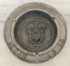 Vintage 1950 U.S. NAVY U.S.S. DIXIE AD 14 Eagle Crest Cast Aluminum Ashtray picture