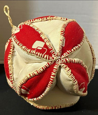 Antique Amish Puzzle Ball Pin Cushion 6” Red and White  picture