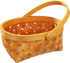 Wooden Small Woven Basket, 8.4 X 6.2 X 3.9 Inch Portable Handmade Rattan Storage picture