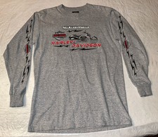 vtg y2k 2002 USA MADE Harley Davidson TRIBAL FLAME long sleeve gray shirt Medium picture