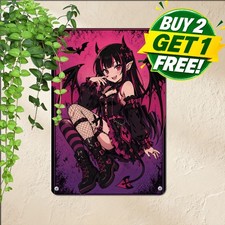Anime Style Vampire Demon Girl Fantasy Manga Art Sign Metal Tin Sign 8x12 picture