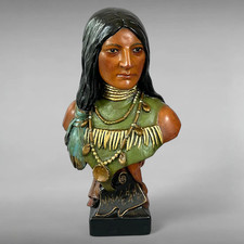 Antique 1871 Polychrome Minnehaha Bust - Victorian Native American Sculpture picture
