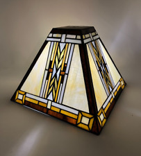 Beautiful Arts & Crafts Style Stained Leaded Glass Lamp 4 Sided Shade Art Deco picture