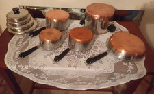 Vtg 1801 Revere Ware 9pcs Copper Bottom Pots 1qt, 1.5qt, 2qt, 5qt, 9in skillet picture
