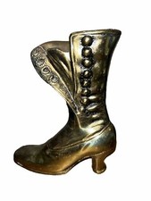 VTG Victorian Button Up Boot Vase Shoe Cast Metal 6.25”T 5”L EMIG 1624 picture