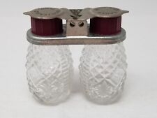 Monteagle Tennessee Salt Pepper Shakers Metal Cut Glass Portable Small Vintage picture