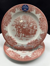 SET/2 ROYAL STAFFORD CHRISTMAS *SANTA'S SLEIGH* RED SALAD PLATES 8.5