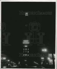 1958 Press Photo Milwaukee city hall tower displays sign of city's 112 birthday. picture