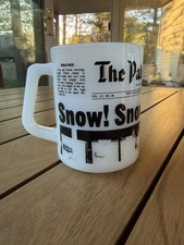 Vintage 70s Federal Milk Glass Mug Newsprint Ad Palm Beach Times Snow picture