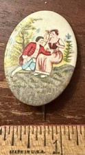 Vintage Pinback Romantic Courting Couple Oval 1 1/4 x 1 5/8 in Celluloid picture