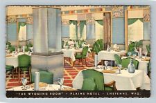 Cheyenne WY-Wyoming, The Wyoming Room, Plains Hotel Vintage Souvenir Postcard picture