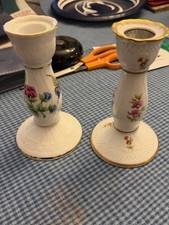 Pair of Vintage Hollohaza Hungary Porcelain Candlestick with Floral Design picture