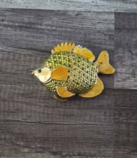 • Vintage Two's Company PESCI Jeweled Fish Trinket Box Crystal Enameled Gold picture