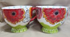 Dutch Wax Large Footed Mug Flower Hand Painted/Dutch Wax Ceramic- Set Of 2  picture