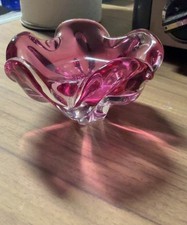  Blown Handblown Glasswork Vintage Bohemian Cranberry Glass Lotus Flower 1960’s  picture