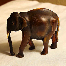 Hand Carved Wooden Elephant Figurine Vintage Brown Display Piece picture