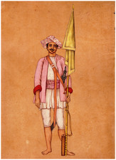 Vintage 1980's Fine Detailed Portrait Indian Men company School Style Painting picture