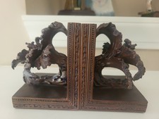 VTG CBK Pair Of Bookends Resin Faux Wood Ornate 1999 Floral Fauna picture