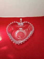 Vtg Imperial Glass MCM Candlewick Candy Heart Dish Outside Handle Nappy picture