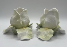 Delicate Porcelain White& Green Lily /Irises Votive Candleholders picture