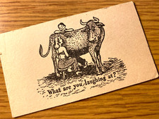 1940s What Are You Laughing At? Vintage Humorous Risqué Card Woman Milking A Cow picture