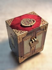 Vintage Chinese Shanghai Hime Tansu Jewelry Box Karin Wood Jade Inlay Metalwork picture