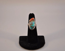 Old Pawn Navajo Sterling Silver Ring - Turquoise/ Coral Size 5 1/2 picture