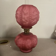 Vintage Fenton Satin Pink Wild Rose | Beaded Drape Curtain Oil Lamp | 11” Tall picture
