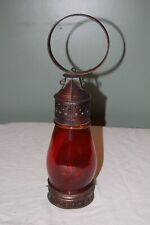 19th Century Whale Oil Railroad Lantern, Fixed Globe, Wrist Loop, Skaters Lamp. picture