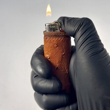 Dark cognac ostrich leather lighter sleeve, Handmade luxury exotic lighter case picture
