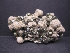 Pyrite Crystal Cluster with Manganoan Calcite, Morococha Mine, Peru #14 picture