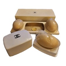 Vintage CHANEL No 5 Bath Soap Gift Set 3 Bars Soap Dish Original Box Unused Rare picture