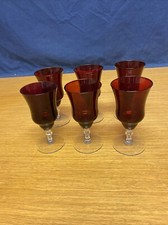 6 Ruby Red & Clear 5 1/4” Wine Glasses picture