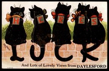 Antique Louis Wain Postcard Here's Luck Daylesford Cats Fold Out Valentines Card picture