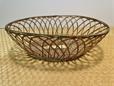 Vintage Antique French? Brass Woven Wire Oval Bread Basket Farmhouse Decor Gold picture