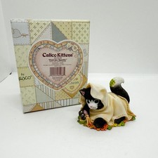 NOS Vintage Calico Kittens Tuxedo Cat Spooky Ghost Halloween Figurine picture
