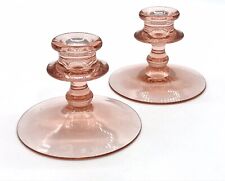 Vintage Pair of Pink Depression Glass Candlestick Candle Holders picture