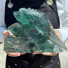 3.6LB Natural Green Fluorite Quartz Crystal Carved Chameleon Skull Healing G7778 picture