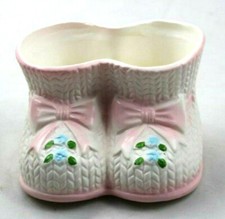 Vintage Napco Double Planter Baby Bootie Shoe Ruffled Ceramic Pastel Japan picture